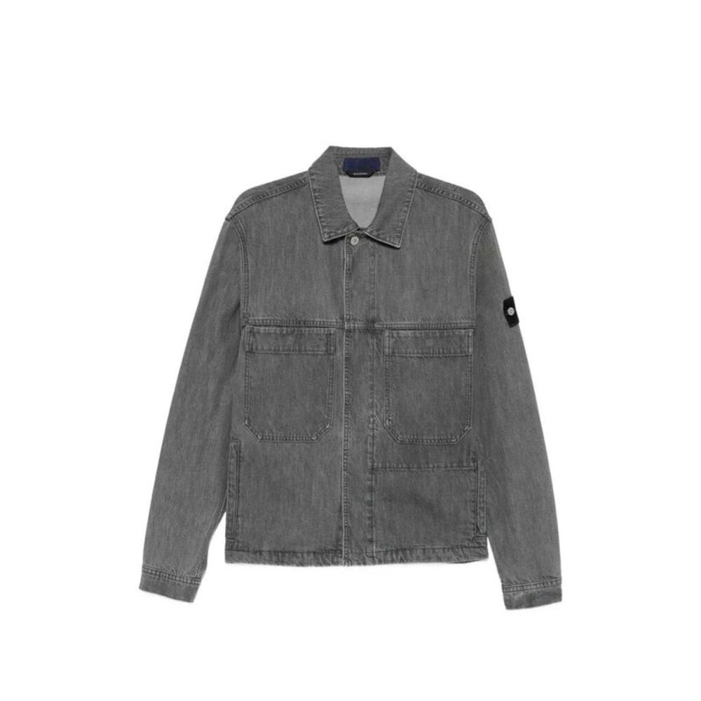 Stone Island Men Denim Jacket With Logo Patch